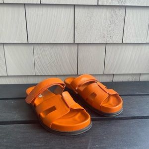 Bibi Lou Orange Cutout Leather Slide Sandals